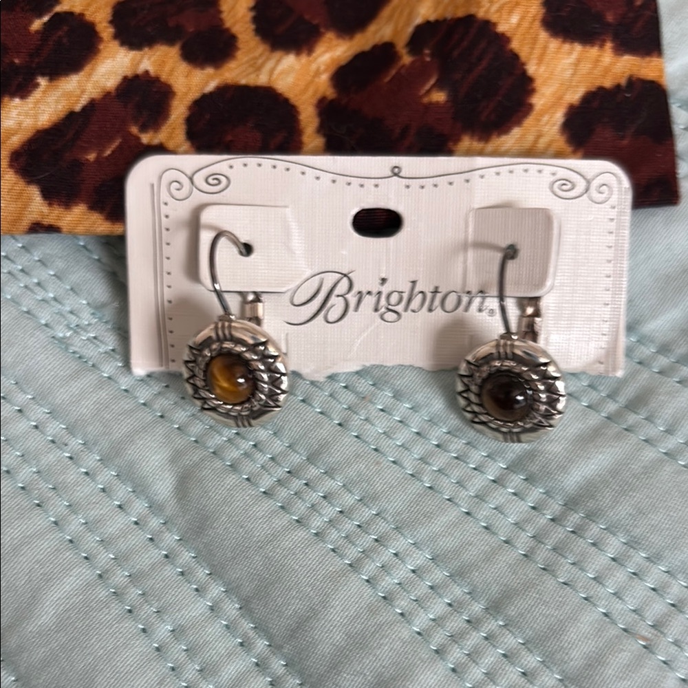 Brighton Silver and TigerEye Brown Drop Earrings and pouch